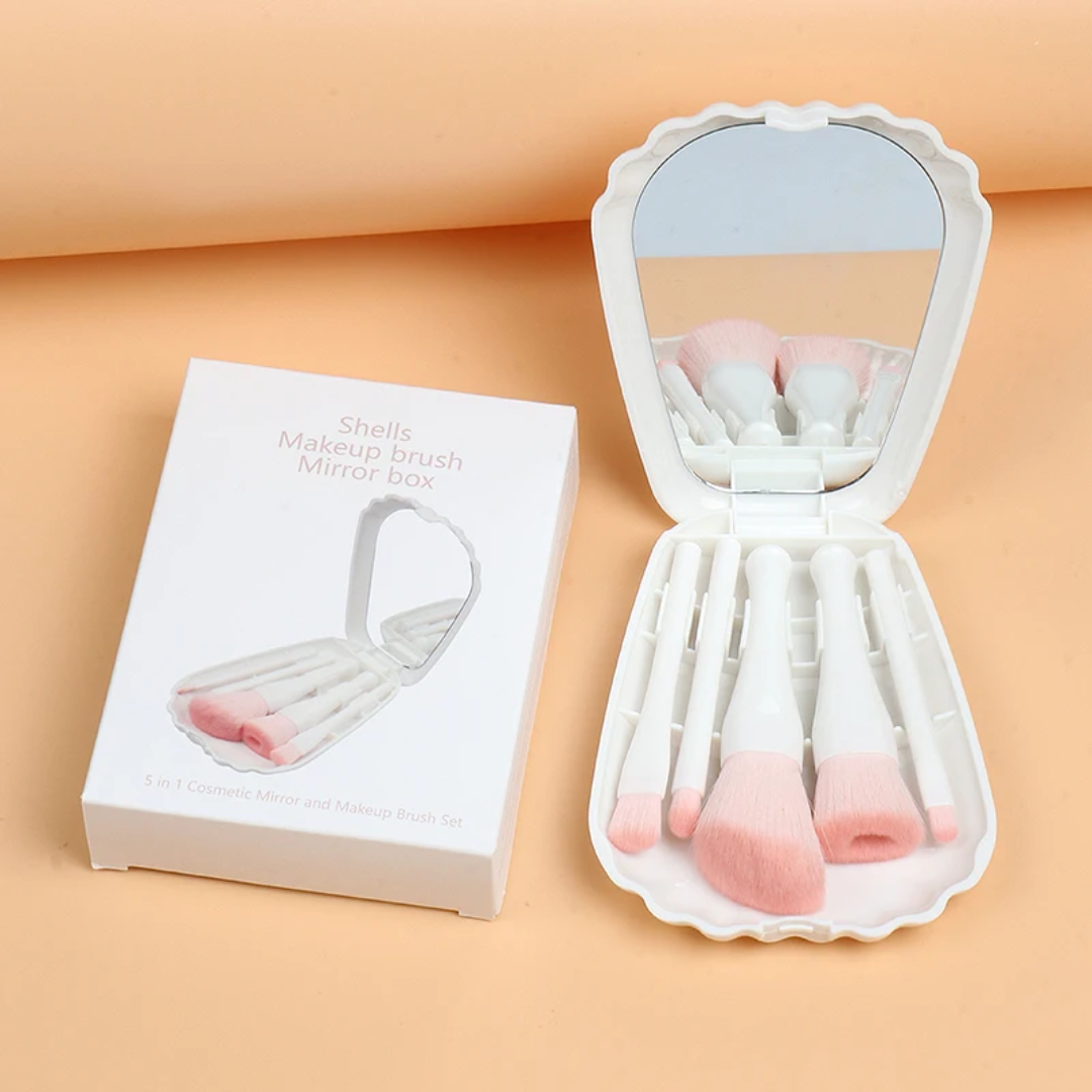 makeup brush / 5 in 1 portable mirror and brush set