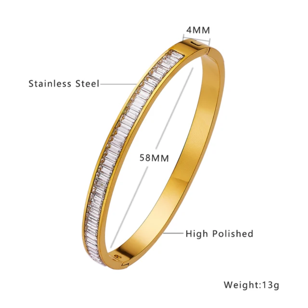 18k Gold Plated Stainless Steel Opening Cuff Zircon Fashion Jewelry Bracelet Bangle Set for Women