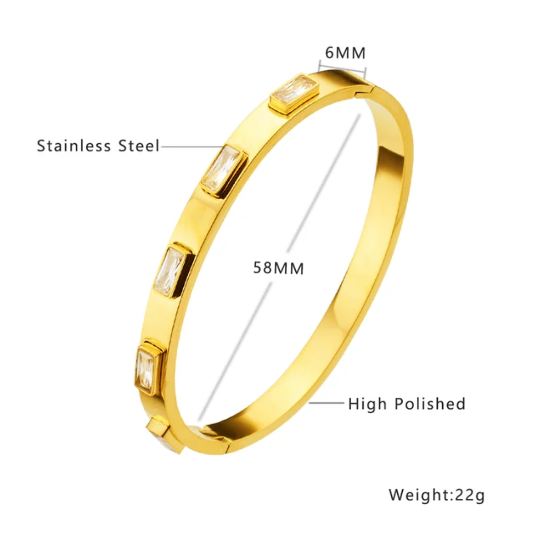 18k Gold Plated Stainless Steel Opening Cuff Zircon Fashion Jewelry Bracelet Bangle Set for Women