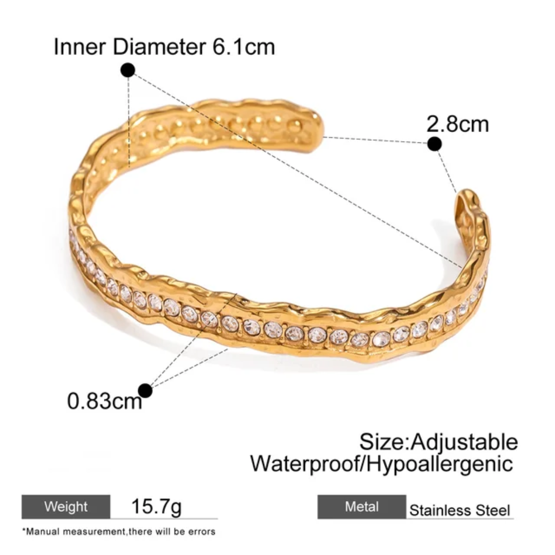 18k Gold Plated Stainless Steel Opening Cuff Zircon Fashion Jewelry Bracelet Bangle Set for Women