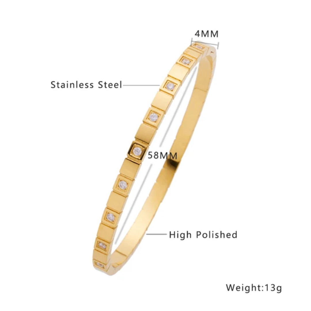 18k Gold Plated Stainless Steel Opening Cuff Zircon Fashion Jewelry Bracelet Bangle Set for Women