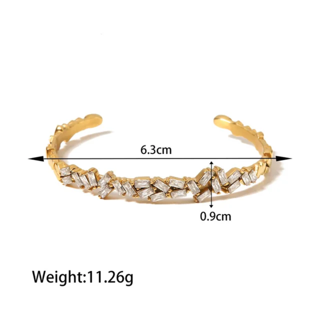 18k Gold Plated Stainless Steel Opening Cuff Zircon Fashion Jewelry Bracelet Bangle Set for Women