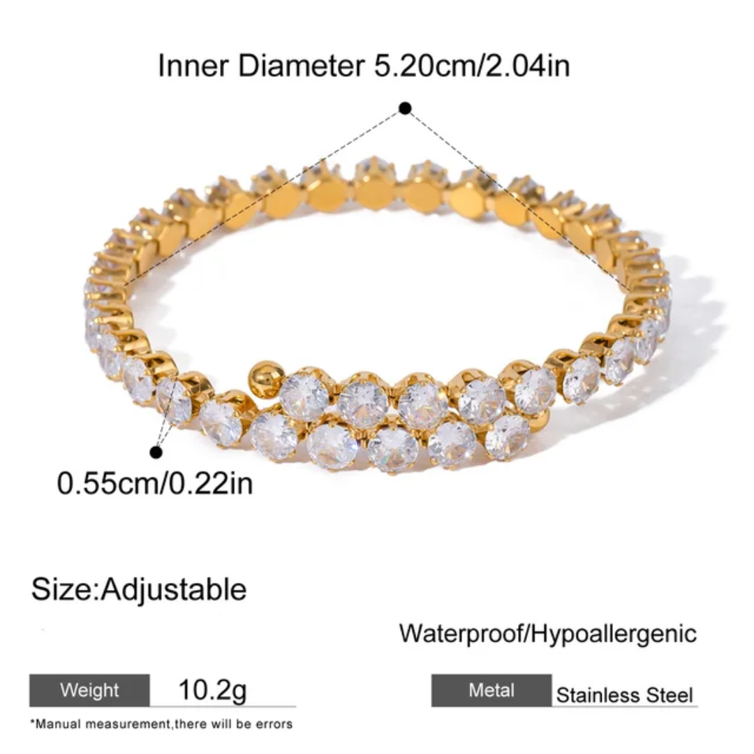 18k Gold Plated Stainless Steel Opening Cuff Zircon Fashion Jewelry Bracelet Bangle Set for Women