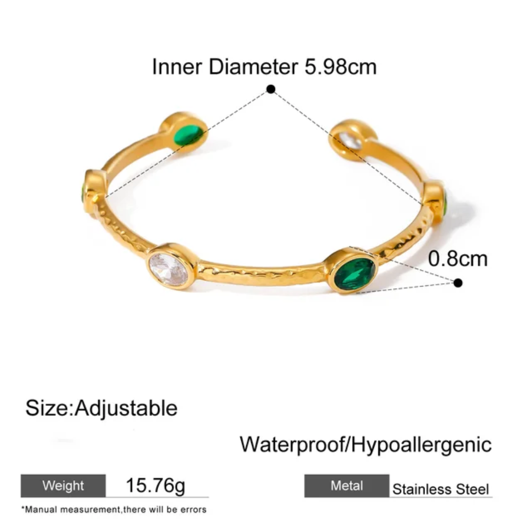 18k Gold Plated Stainless Steel Opening Cuff Zircon Fashion Jewelry Bracelet Bangle Set for Women
