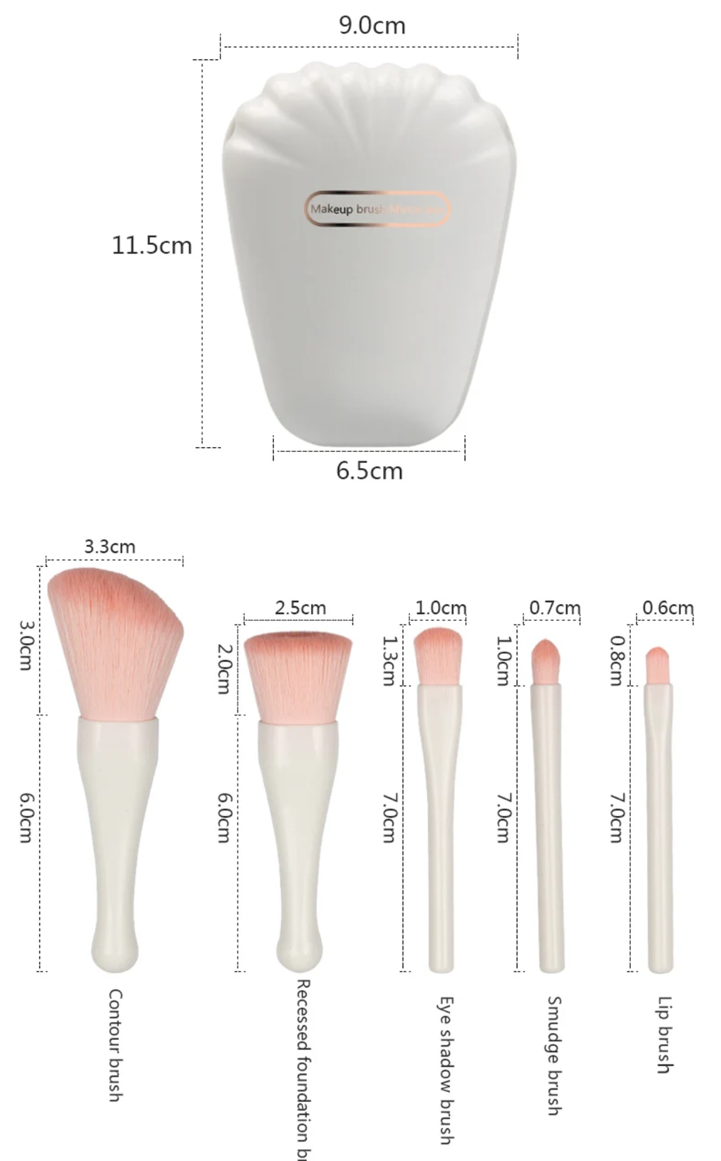 makeup brush / 5 in 1 portable mirror and brush set